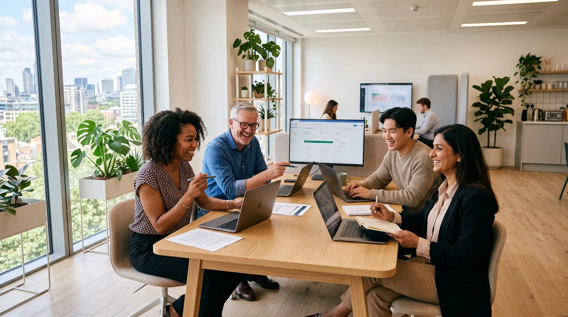Modern office collaboration space for employee benefits